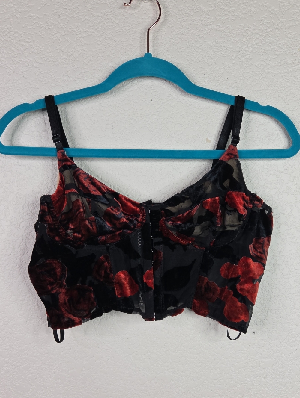 Black & Red Floral Velvet Crop Bralette